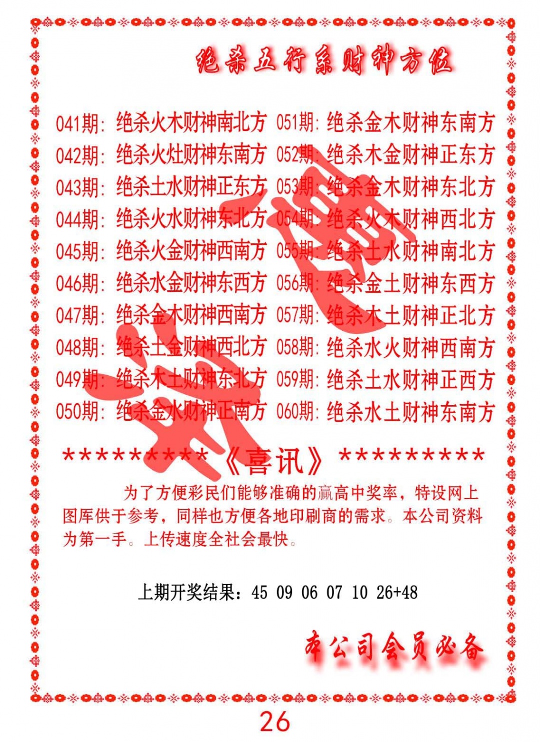 057期绝杀五行及财神方位[图]