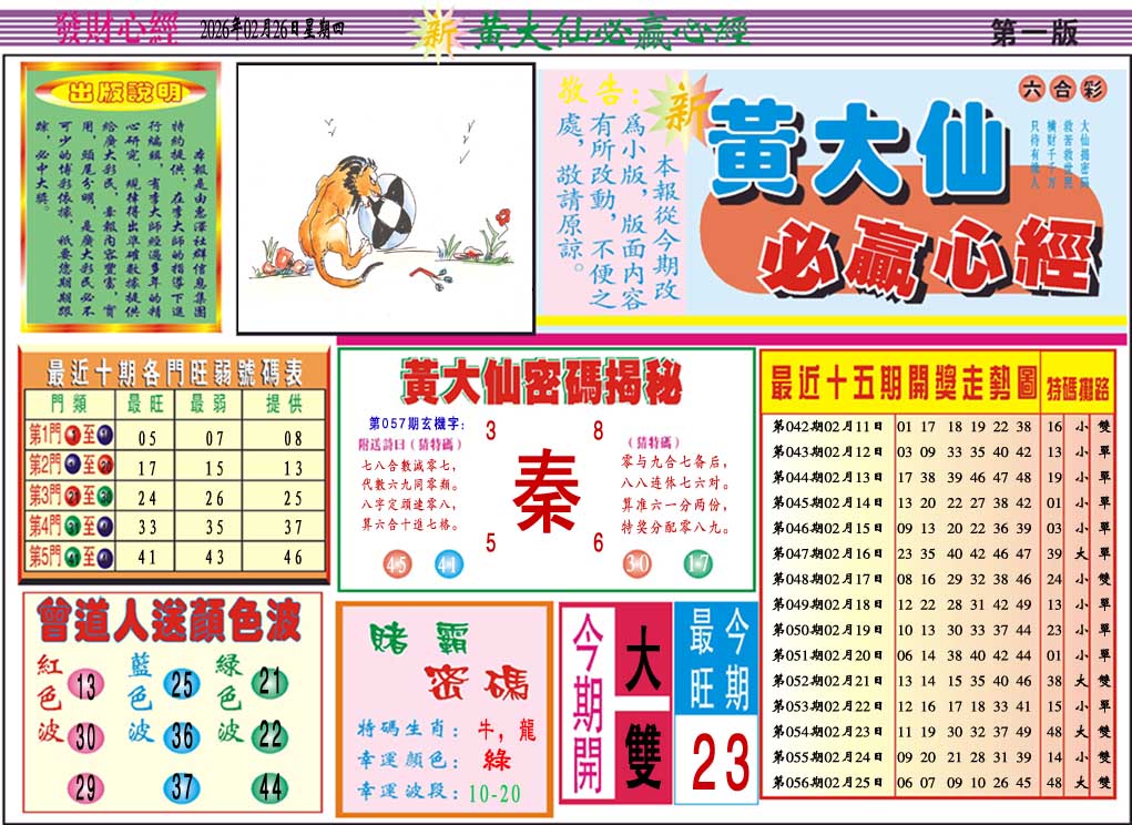 057期黄大仙必赢心经A[图]