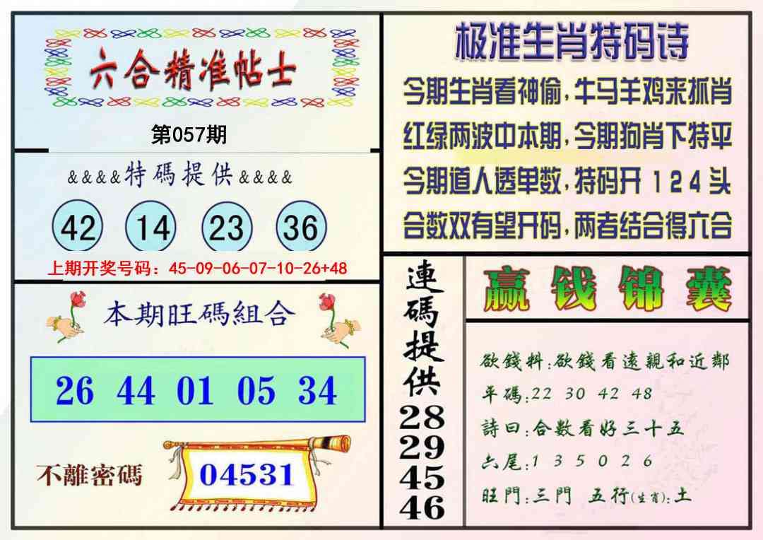 057期精准贴士[图]