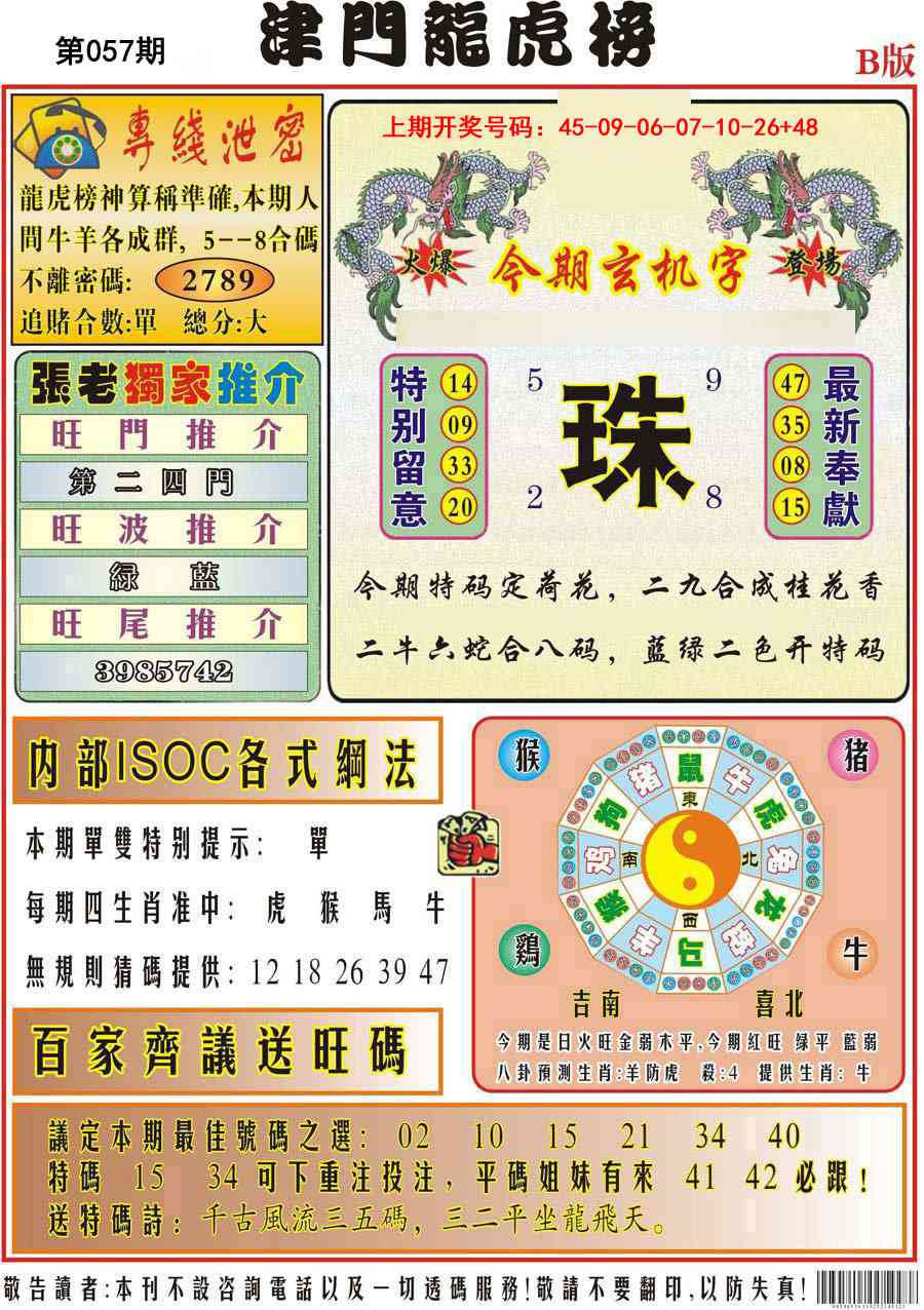 057期津门龙虎榜B[图]